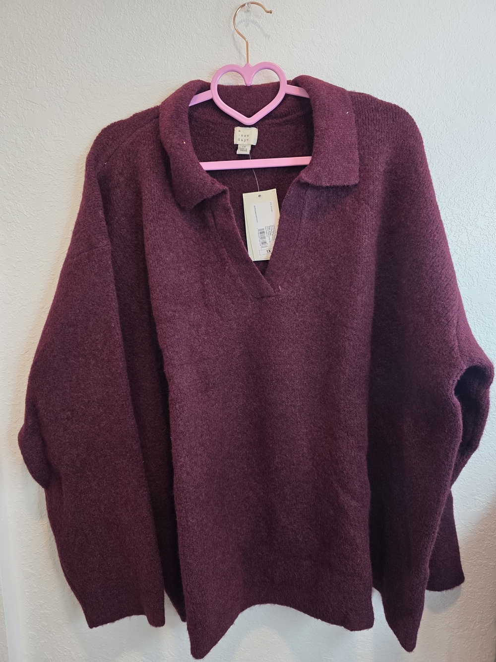a new day Plum V-Neck Collared Pullover Sweater